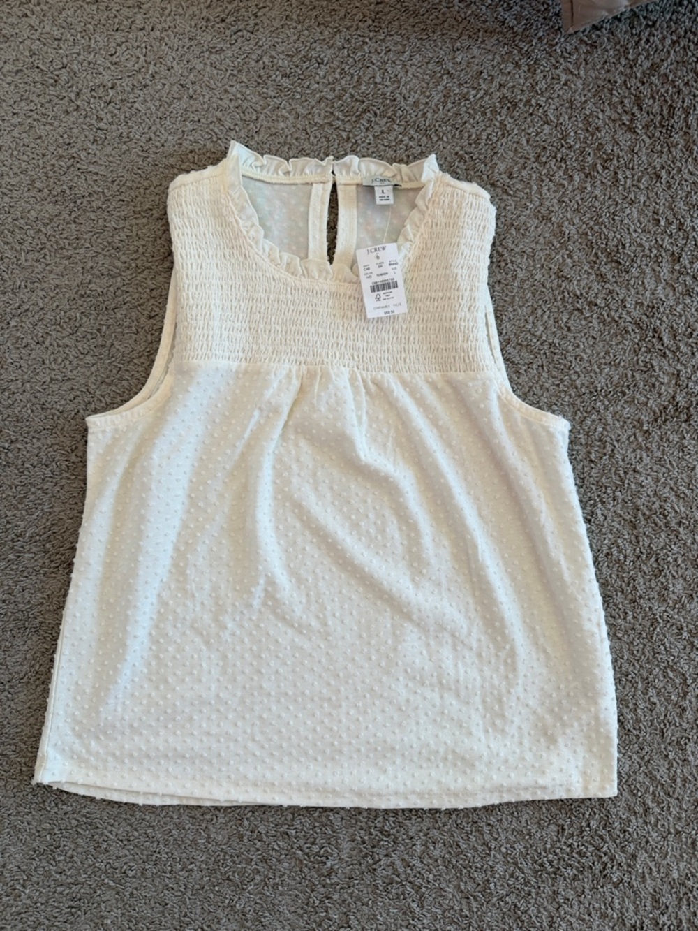 J. Crew Factory Cream Swiss Dot Smocked Neck Sleeveless Top